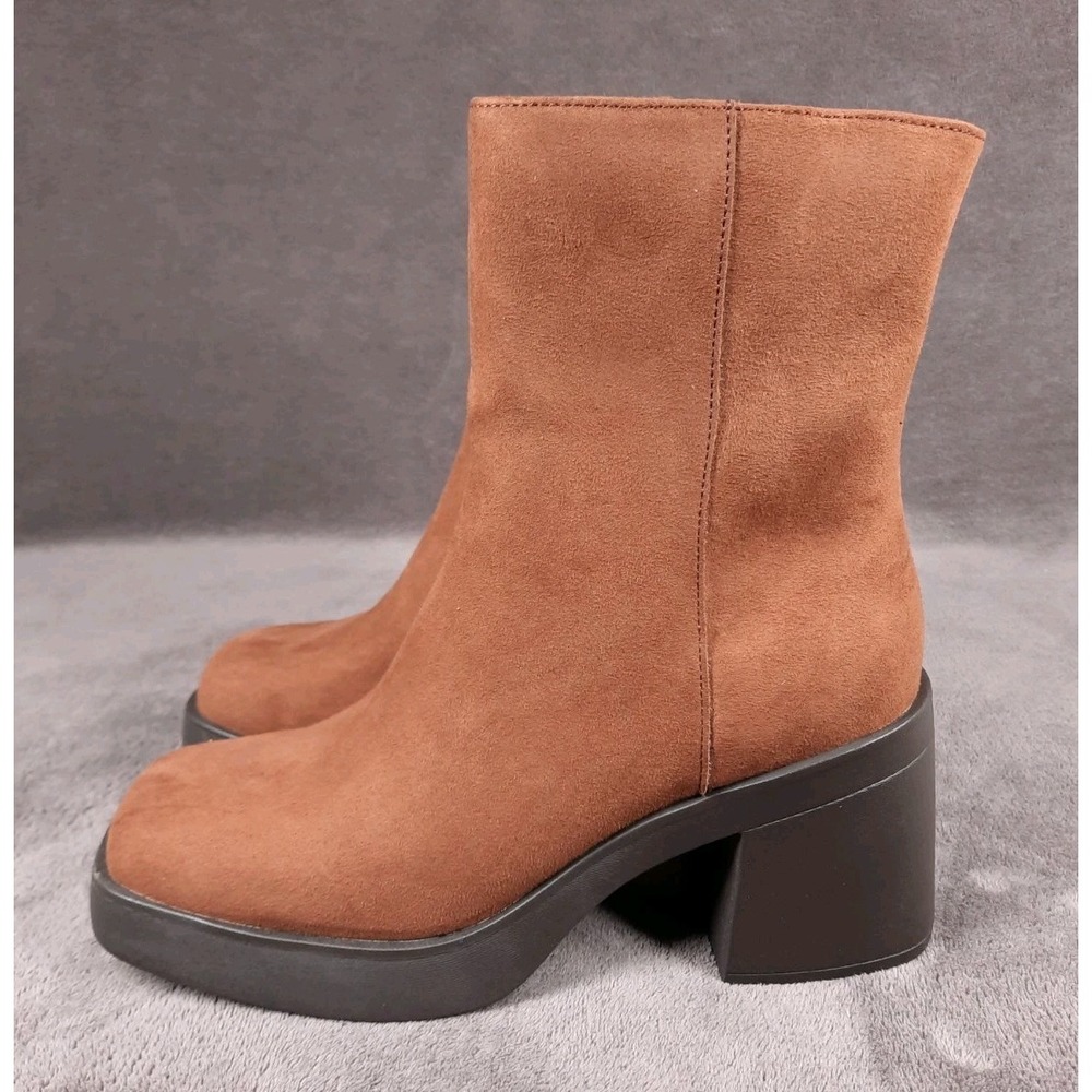 SUN STONE Womens TIANNAA Faux Suede Square Toe Booties | Brown | 9 Medium - Picture 4 of 7